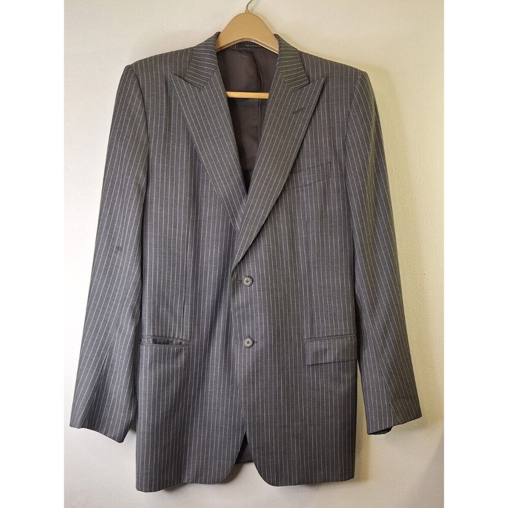Ermenegildo Zegna 100% Wool Gray Pinstripe Blazer Suit Jacket Men's 56L Classic